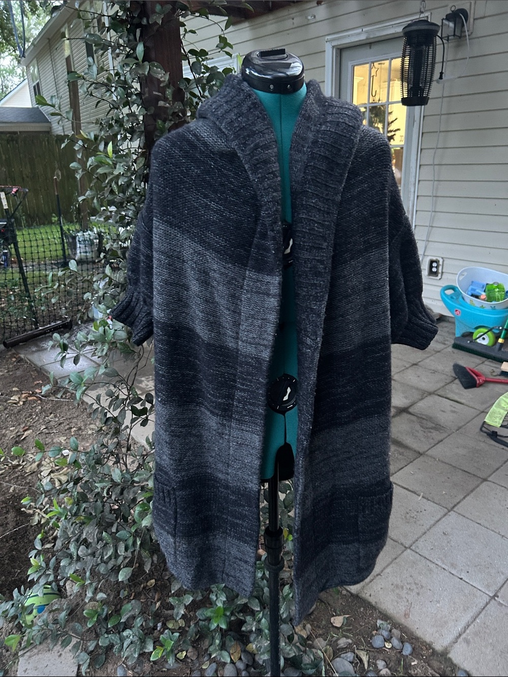Vince Alpaca Wool Cashmere Dark Gray Ombre Hooded Cardigan